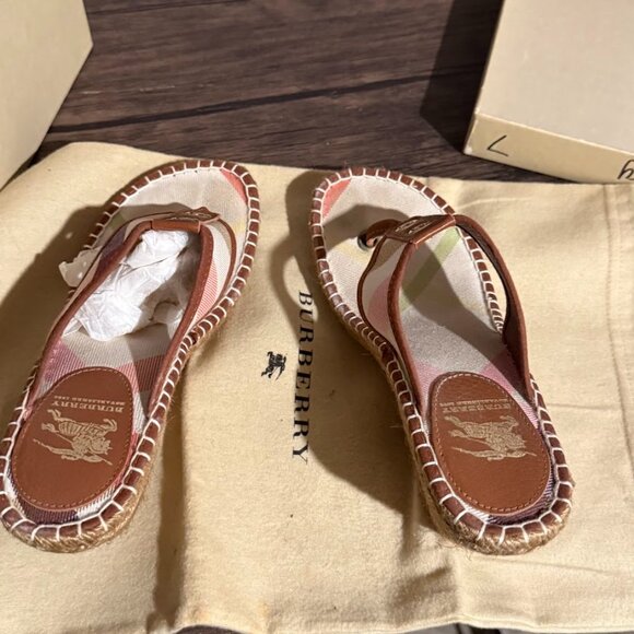 Burberry Nova Check Espadrille Wedge Sandals, Size 7, Beige/Camel, Like New - Picture 5 of 5